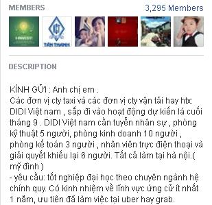  Thậm chí các group này còn dám đăng tin tuyển dụng, xác nhận Didi Việt Nam đi vào hoạt động cuối tháng 9. 