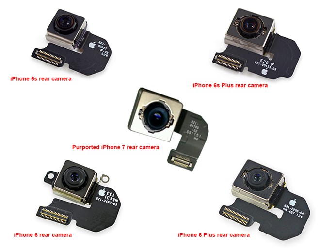  Module camera của iPhone 7 (giữa) với các thế hệ iPhone trước. Ảnh: Nowhereelse. 