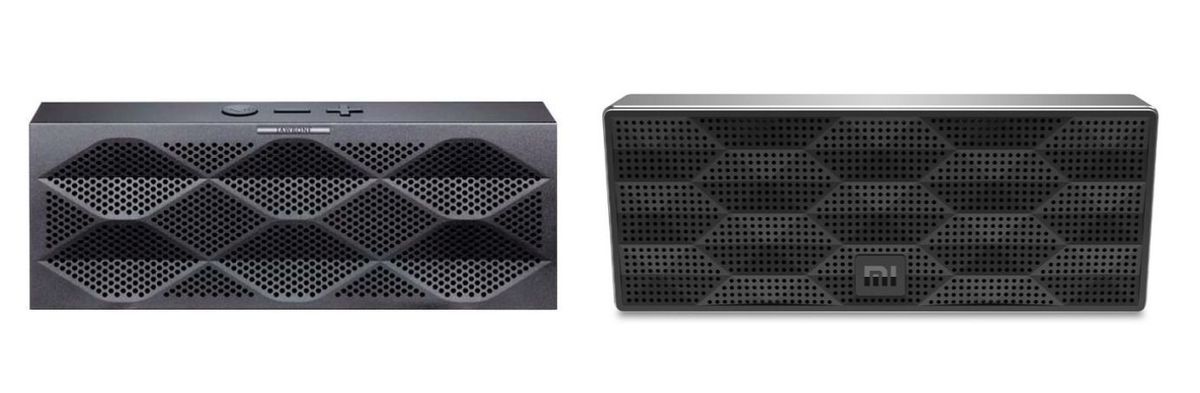  Loa Mini Jambox của Jawbone bên trái, loa Mi Speaker Box của Xiaomi bên phải. 