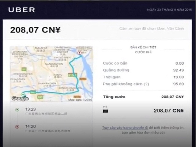  Tài khoản của anh Cảnh được ghi nhận sử dụng dịch vụ tại thành phố Quảng Châu (Trung Quốc), trong khoảng thời gian từ 13h23 tới 14h20 (Nguồn: VTV) 