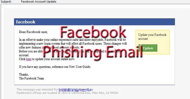  Một email giả mạo Facebook để yêu cầu người dùng cung cấp thông tin truy cập. 