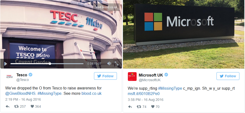  Chữ O trong tên của Tesco và Microsoft đã được gỡ bỏ hoặc làm mờ để ủng hộ chiến dịch này. 