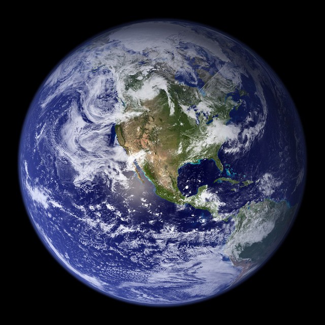 Other images of Earth, such as Nasas famous Blue Marble images (Western Hemisphere shown), use image enhancement and colour correction to show what the planet would look like to the human eye from space