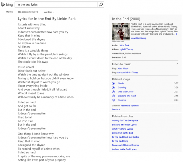 bing lyrics search