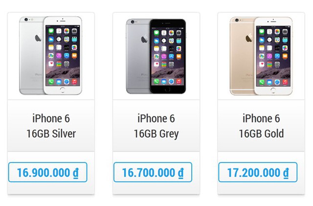 Giá bán của iPhone 6 xách tay tại một cửa hàng ở TP.HCM. Ảnh chụp màn hình.