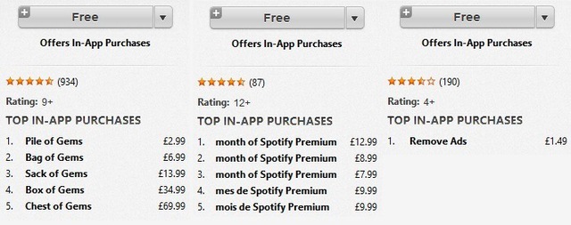 Apples iTune in-app purchase listing.