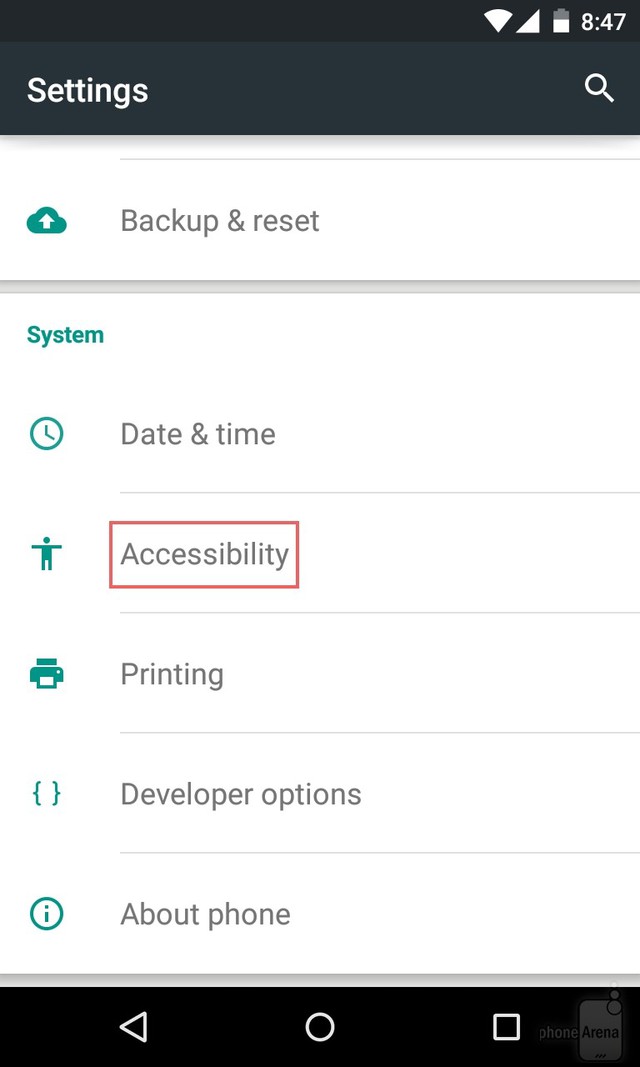 Để có thể sử dụng được chế  độ nói trên, bạn đọc cần vào mục Accessibility.