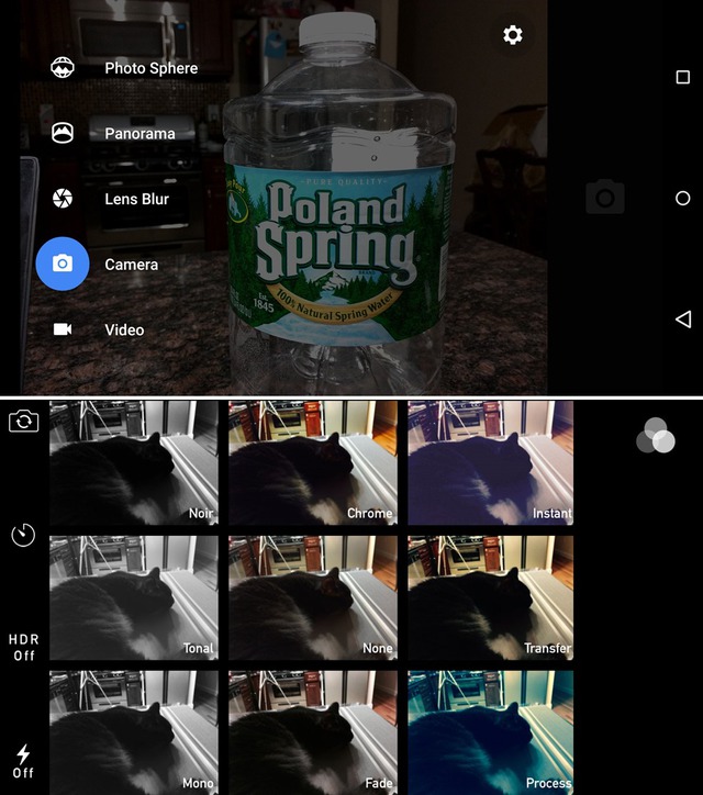 Giao diện camera của iOS 8 lẫn Android 5.0 đều cung cấp nhiều chế độ chụp và bộ lọc khác nhau, tạo điều kiện để người dùng tùy chỉnh sửa những bức ảnh của mình.