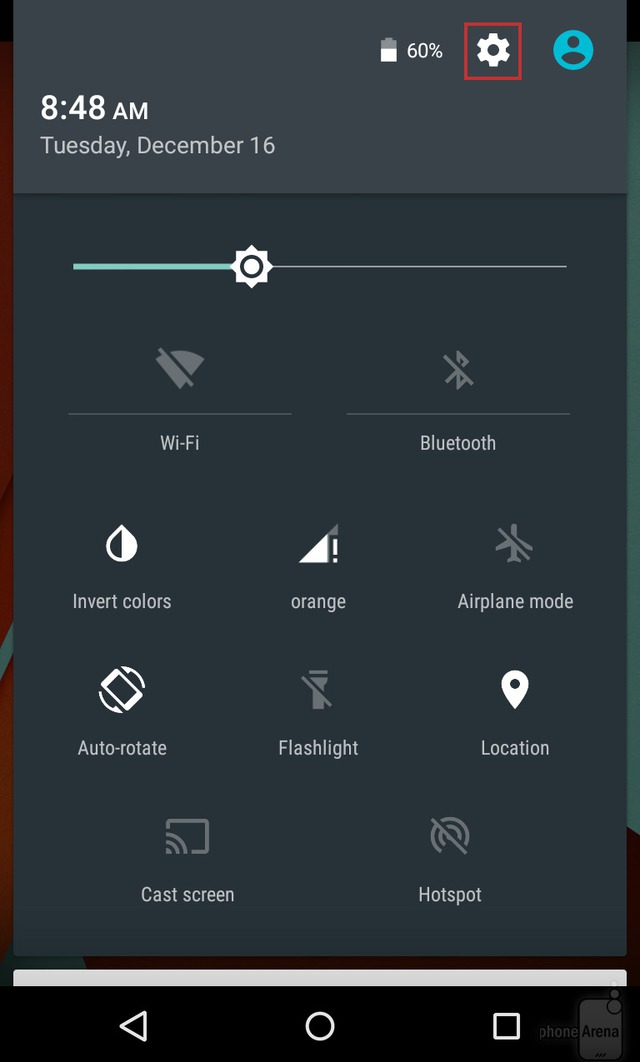Tap on the Settings icon to access the Developers options menu - notice that the Invert colors button is already enabled.