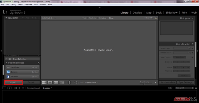 Click chuột chọn Import để đưa ảnh vào thư viện