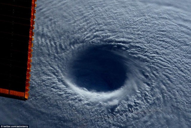 &apos;The eye of #Maysak typhoon really stands out early in the morning with the shadow being cast deep into the vortex,&apos; said Terry Virts