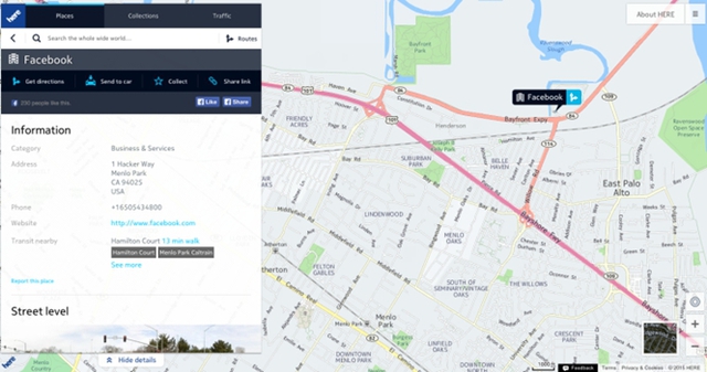 Facebook đang thử nghiệm bản đồ Here Maps của Nokia trên phiên bản web mobile.&nbsp;