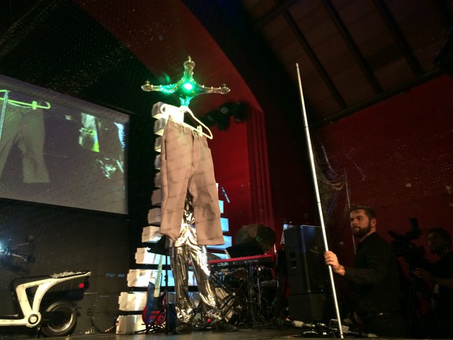 A drone flying Betabrand shorts.