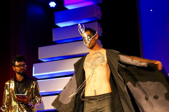 A model on the catwalk at Silicon Valley Fashion Week.