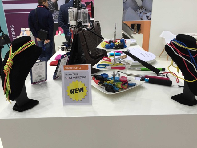 Colorful phone accessories are everywhere at MWC. This company sells some cables you can wear around your neck.