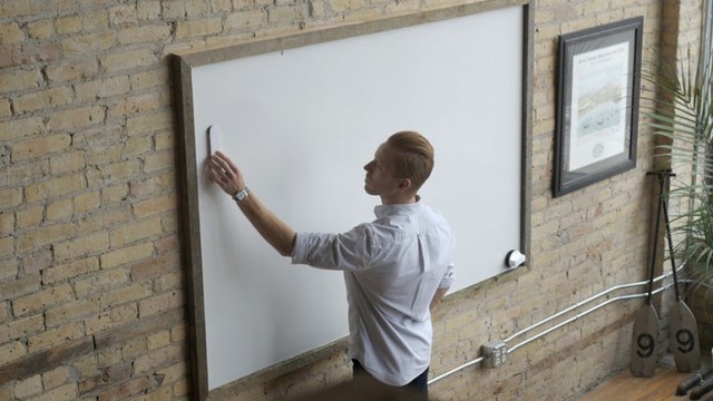 The Equil Smartmarker uses a sensor that attaches to a whiteboard surface to detect the mo...