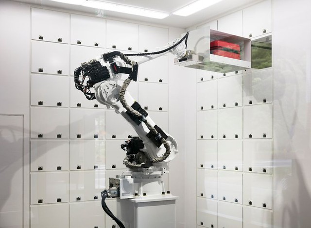 There is a robot employed in the cloak room that puts guests items away into lockers for safe-keeping