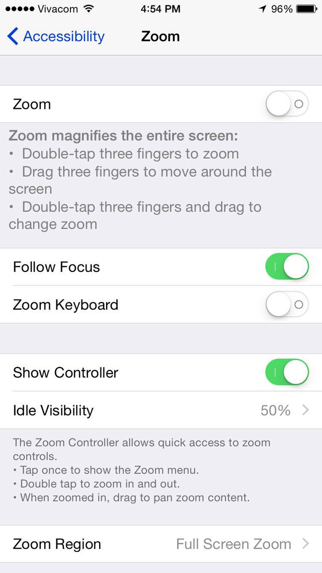 Trước tiên, bạn cần vào Settings mục Accessibility rồi đi đến tùy chọn Zoom.