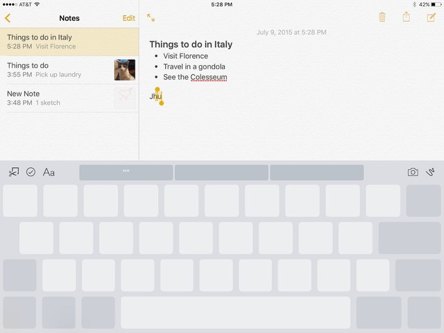 If you hold two fingers down on the iPad keyboard, you can use it as a touchpad to move your cursor around. This is only available for the iPad.