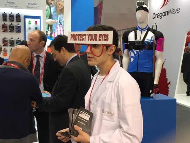 Its important for companies to stand out at MWC. This guy was wandering the conference like this.