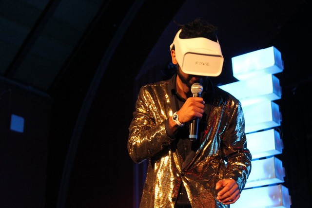 Master of Ceremonies Mustafa Kahn closed the show with a VR headset so he could imagine the crowd in its underwear.