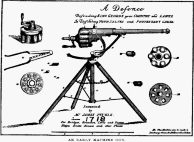 Khẩu Puckle được đăng ký bằng sáng chế năm 1718 với phiên bản đạn hình vuông vô cùng đặc biệt.