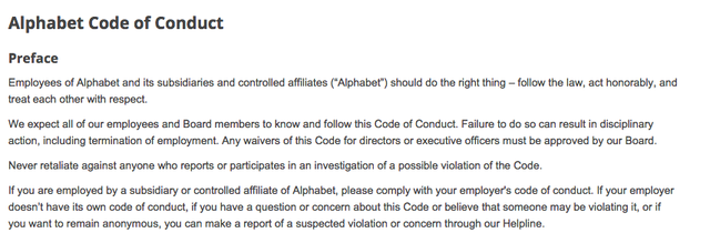  Bản quy tắc tổng quát áp dụng cho các nhân viên của Google và Alphabet. 