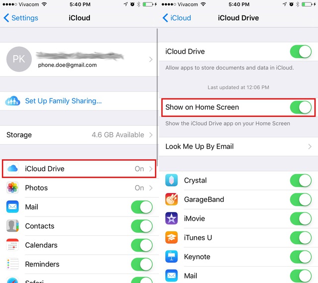  iCloud Drive trong iOS 9 đã được nâng cấp với chức năng hiện ngoài màn hình khóa. Bnaj cần kích hoạt tính năng này ở trong mục Settings > iCloud và chuyển nút gạt Show on Home Screen về chế độ On. 