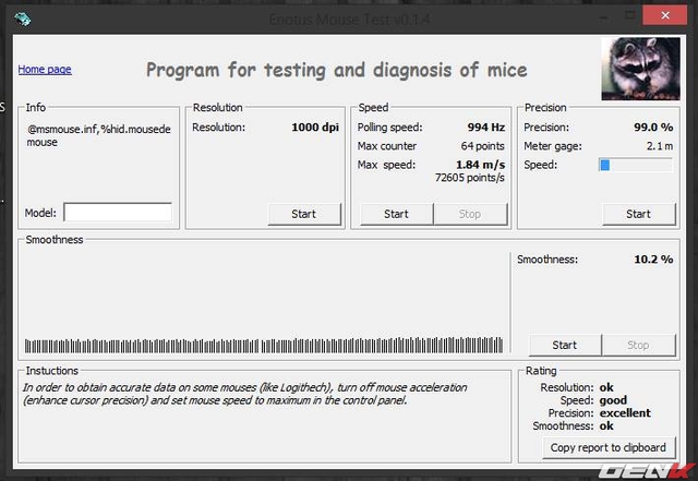  Kết quả test Cougar 230M với Exotus Mousetest 