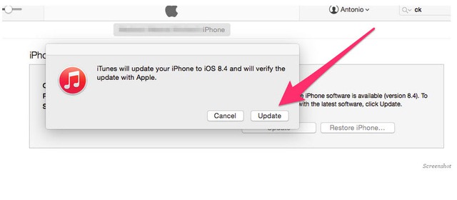 Bước 6. iTunes sẽ xác thực bản cập nhật này với Apple. Bạn cần phải click vào Update để tiếp tục