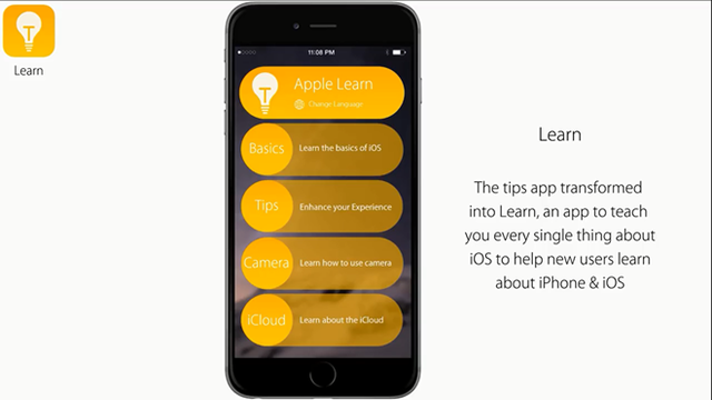 Thư mục Learn, được phát triển dựa trên ứng dụng Tip được cài đặt sẵn trên iOS 8, giúp bạn dễ dàng tìm hiểu mọi thứ về thiết bị bạn đang sử dụng.