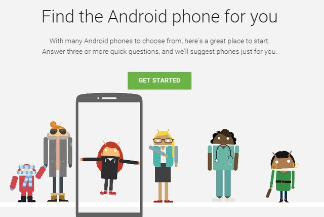 Giao diện chính công cụ trực tuyến của Google giúp chọn smartphone Android