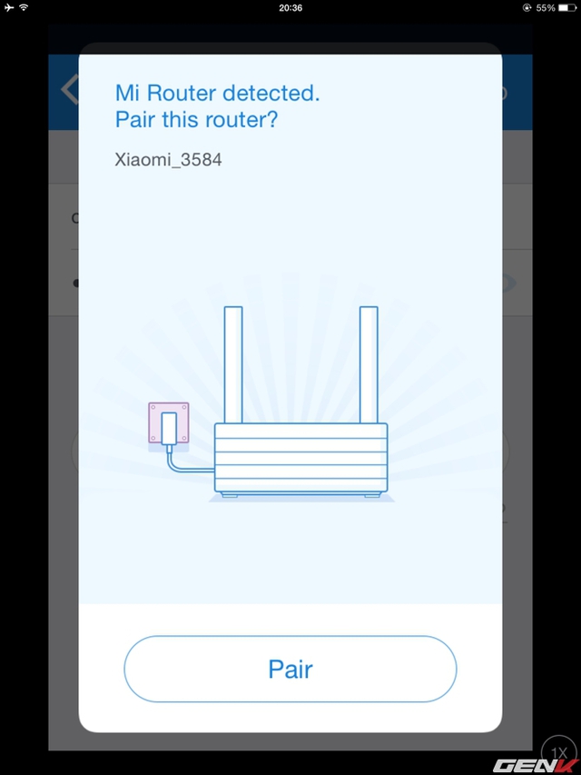  Vì thiết bị của mình đang kết nối với wifi được phát bởi Mi Router, ứng dụng sẽ tự động ghép nối với chiếc Router này 