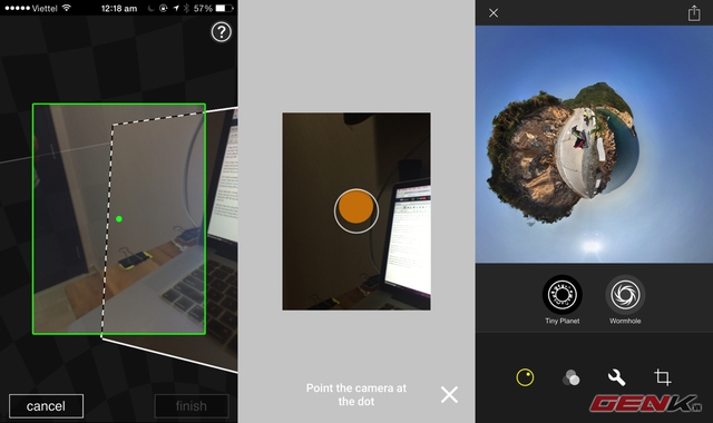 Giao diện ứng dụng Photosynth, Photo Sphere Camera và Living Planet.