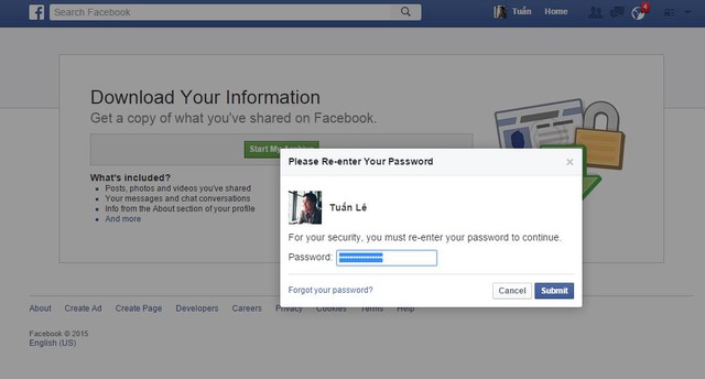 Lúc này một cửa sổ Pop Up sẽ hiện ra yêu cầu bạn gõ lại mật khẩu tài khoản của mình.&nbsp;