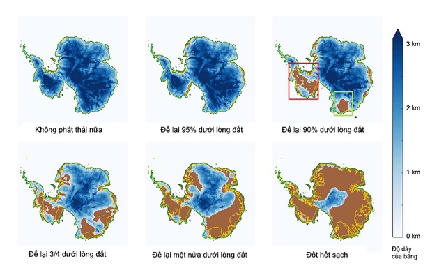  Quan hệ giữa phần năng lượng hóa thạch còn sót lại với độ dày của băng ở Nam Cực 