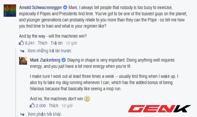 Câu hỏi của diễn viên phim Kẻ Hủy Diệt Arnold Schwarzenegger với ông trùm Facebook Mark Zukerberg.