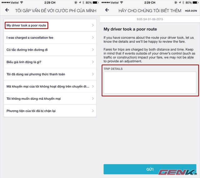 Sau đó, chọn theo hướng dẫn và nhập ý kiến phản hồi của mình cho Uber.