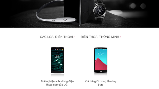  Trang chủ LG Việt Nam chỉ còn tập trung giới thiệu 2 mẫu di động là LG V10 và LG G4 