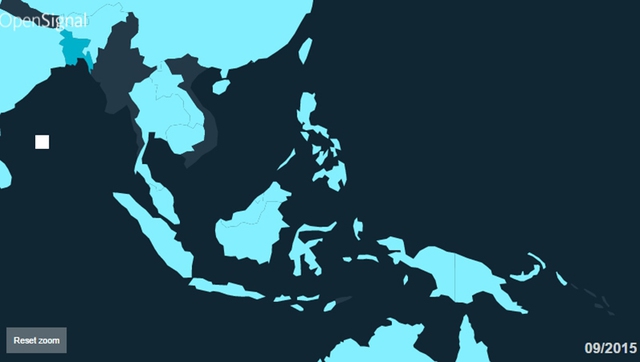  Biểu đồ phủ sóng 4G tại Đông Nam Á (Vùng màu xanh nhạt là các nước đã triển khai, xanh đậm là các nước chưa triển khai) 