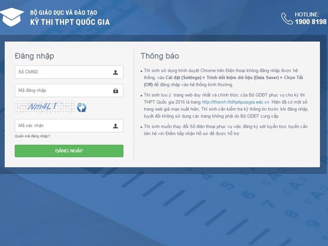  Giao diện trang giả mạo tại địa chỉ http://thithptquocgia2016.com có thiết kế gần như giống hệt trang chính thức của Bộ Giáo dục và Đào tạo. (Ảnh chụp màn hình: PV/Vietnam ) 