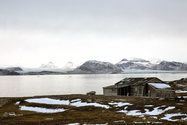  Dòng sông băng Kronebreen, một trong những sông băng lớn nhất Svalbard. Dòng chảy của nó có tốc độ trung bình 2 m/ngày. 