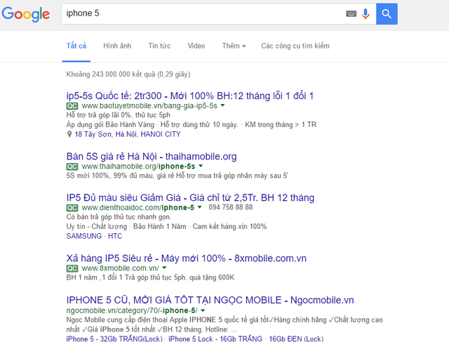  Khi quảng cáo lấn lướt kết quả tìm kiếm trên Google 
