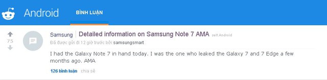  Một thành viên diễn đàn Reddit đã tiết lộ nhiều thông tin mới về chiếc Galaxy Note 7. 