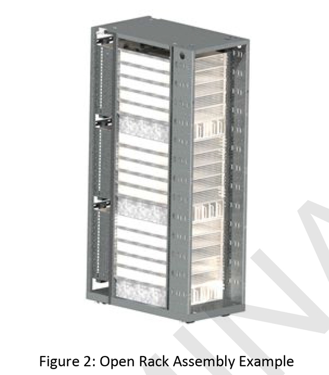  Bản vẽ mô tả chiếc giá cho máy chủ theo tiêu chuẩn Open Rack v2.0. 