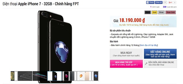  iPhone 7 có giá từ 18.1 triệu đồng, dự kiến bán ra từ ngày 15/10 