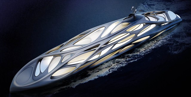  Concept tuyệt vời này được thiết kế bởi kiến trúc sư Zaha Hadid và công ty sản xuất tàu thuyền Đức là Blohm Voss. Nó có kiểu dáng ngoại thất cực kỳ đẹp và lạ mắt. Ý tưởng này sẽ là hình mẫu để sản xuất 5 chiếc du thuyền thực tế. 