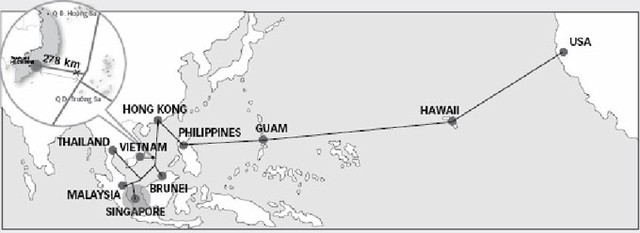 Sơ đồ tuyến cáp AAG và điểm xảy ra sự cố Nguồn: submarinecablemap.com - Đồ họa: VĨ CƯỜNG