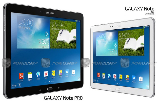  Hình ảnh render kích thước tổng quan của Galaxy Note 10.1 (2014 edition) Pro (trái) và Galaxy Note 10.1 (2014) (phải).