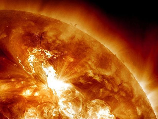 Flare-up ... This 2012 image provided by NASA shows an M9-class solar flare erupting on t